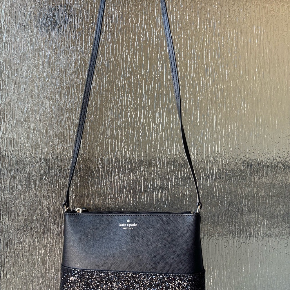 Kate Spade Black and Sparkle Crossbody Bag with Card Holder